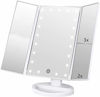 Picture of Flymiro Tri-fold Lighted Vanity Makeup Mirror with 3x/2x Magnification,21 LEDs Light and Touch Screen,180 Degree Free Rotation Countertop Cosmetic Mirror,Travel (White)