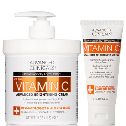 Picture of Advanced Clinicals Vitamin C Cream Face Lotion & Body Lotion Moisturizer | Anti Aging Skin Care Firming & Brightening Cream For Women, Men, Uneven Skin Tone, Wrinkles, & Dark Spots, W/Travel Size