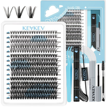 Picture of KevKev Lash Extension Kit 300Pcs Lash Clusters Kit DIY Eyelash Extension Kit with Lash Bond and Seal Eyelash Remover Lash Applicator Wispy Lashes Look Like Extensions(20D+40D+50D, D-10-18mix)