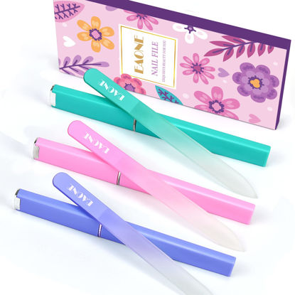 Picture of EAONE Glass Nail File with Case, 3 Pack Glass Fingernail Files Professional Crystal Diamond Nail Files for Natural Nails Czech Glass Nail Files Stocking Stuffers for Women Girls Gifts