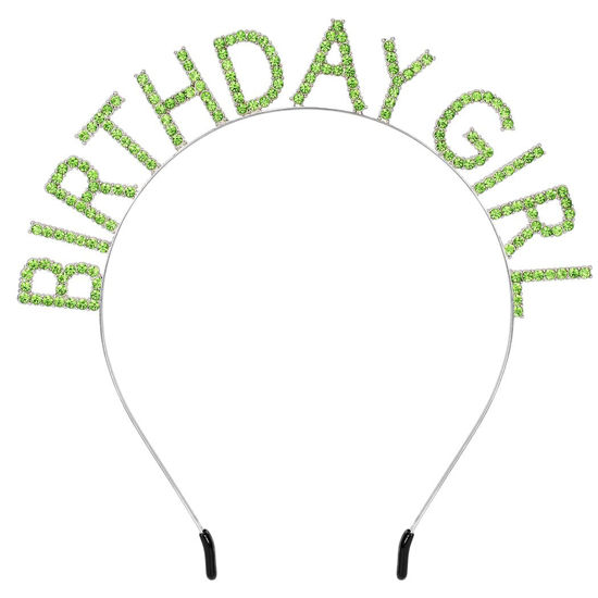 Picture of AOPRIE Happy Birthday Princess Crown Tiara, Silver Green, for Women and Girls, Rhinestone Birthday Accessories