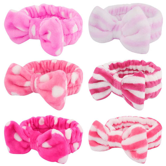 Picture of WHAVEL 6 Pack Pink Spa Headband Makeup Headbands Soft Skincare Headbands Bow Face Wash Headbands Shower Headbands Fluffy Head Wraps Hair Band for Washing Face