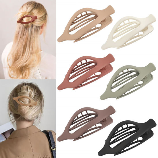Picture of 6 Packs Flat Hair Clips, Curved Claw Clips for Women Girls, Alligator Clips for Thick Thin Hair, Strong Hold Duck Billed Clips,4.7 Inch Hair Clips, Wine Red Color, Christmas Gifts