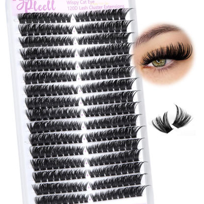 Picture of Pleell Lash Clusters 120D Fluffy Individual Lashes Clusters 8-17 MM 288 Pcs Cat Eye Wispy Eyelash Clusters D Curl Volume Cluster Eyelash Extensions Easy Diy Lash Extension Cluster at Home