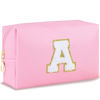 Picture of URSKYTOUS Initial Makeup Bag Personalized Preppy Cosmetic Bag Travel Toiletry Bag Waterproof PU Small Makeup Pouch Bag for Purse Birthday Gift Cute Stuff for Teen Girls Women (Pink A)