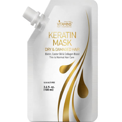 Picture of Vitamins Keratin Hair Mask Deep Conditioner - Biotin Collagen Protein & Castor Oil Repair for Dry Damaged or Color Treated Hair - Conditioning Treatment for Curly or Straight Thin Fine Hair
