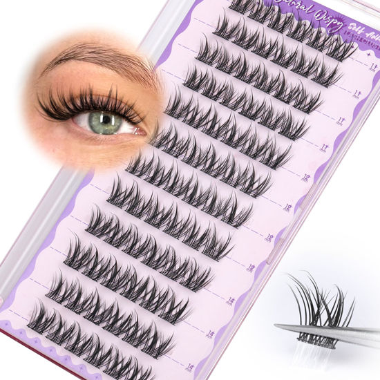 Picture of JIMIRE Self Adhesive Eyelashes Manga Lash Clusters Natural Look 11-13MM Wispy Pre Glued Lashes Clusters No Glue Needed Press on Lashes Reusable Invisible Band Fluffy Cluster Eyelash Extensions