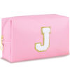 Picture of URSKYTOUS Gifts for Teacher Initial Makeup Bag Personalized Cosmetic Bag Cute Travel Toiletry Bag Small Chenille Letter PU Makeup Pouch Organizer Preppy Birthday Gift for Daughter Teen Girls (Pink J)