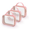 Picture of Wedama TSA Approved Toiletry Bag, 3 Pack Clear Makeup Bags with Handles, Quart Size Clear Toiletry Bags, PVC Cosmetic Bags for Women and Men, Carry on Airport Airline Comp (Pink, 3 Pack, Medium)