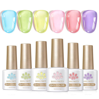 Picture of Born Pretty Jelly Gel Nail Polish 50% Semi Jelly Gel Polish Spring Summer Crystal Glass Translucent Pastel Gel Polish Candy Sweet Colors Blue Red Green Yellow Pink Purple Soak Off Gel Polish Hey Candy