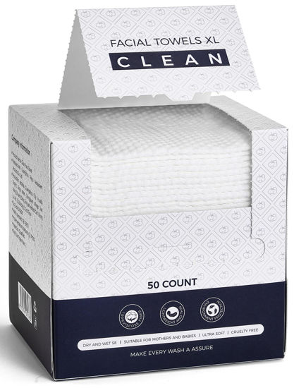 Picture of Disposable Face Towels, Viscose Biodegradable Large Dry Wipes, Super Soft & Thick Face Clean Towels, Daily Facial Tissues for Sensitive Skin, Makeup Removing,Facial Cleansing,Nursing,Travel (50 Count)