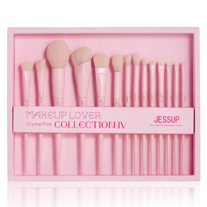 Picture of Jessup Pink Makeup Brushes Set 14Pcs Make up Brushes Premium Vegan Foundation Concealer Blush Eyeshadow Eyeliner Powder Highlighter Blending Face Brush Set with Gift Box, T495-G