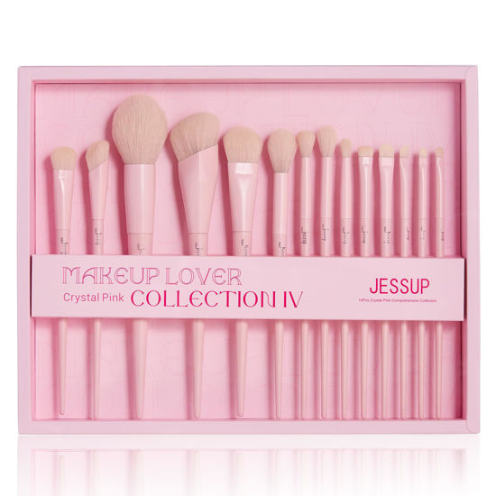 Picture of Jessup Pink Makeup Brushes Set 14Pcs Make up Brushes Premium Vegan Foundation Concealer Blush Eyeshadow Eyeliner Powder Highlighter Blending Face Brush Set with Gift Box, T495-G