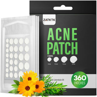 Picture of ZATKTK Pimple Patch (360 Counts 4 Sizes), Hydrocolliod Acne Patch for Face, Invisible Zit Patch with Tea Tree Oil & Calendula Oil, Blemish Patch
