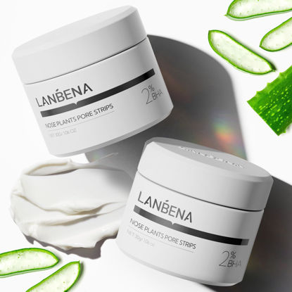 Picture of LANBENA Nose Pore Strips, 2pcs, 2% BHA(Salicylic Acid) Blackheads Remover Peel off Mask, Plants Pore Cleanser Purifying Face Mask, Unclog Pores, Oil Control, Upgraded 2.0 added Amazonian White Clay
