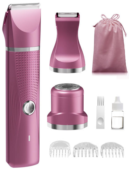 Picture of unibono 3-in-1 Electric Razor for Women - Waterproof Women Bikini Trimmer,Rechargeable Electric Shaver for Women,Pubic Hair Trimmer Women,Personal Trimmer Groomer for Body Hair (Rose Red, RR-1)