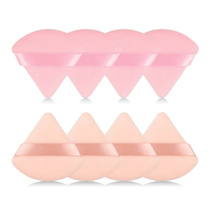 Picture of 8Pcs of Triangular Powder Puff Makeup Sponges, Made of Super-soft Velvet, Designed for Contouring, Eye, and Corner, Beauty Blender Foundation Mixing Container.
