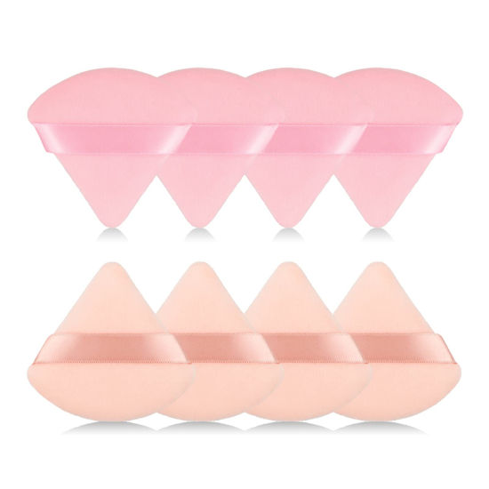 Picture of 8Pcs of Triangular Powder Puff Makeup Sponges, Made of Super-soft Velvet, Designed for Contouring, Eye, and Corner, Beauty Blender Foundation Mixing Container.