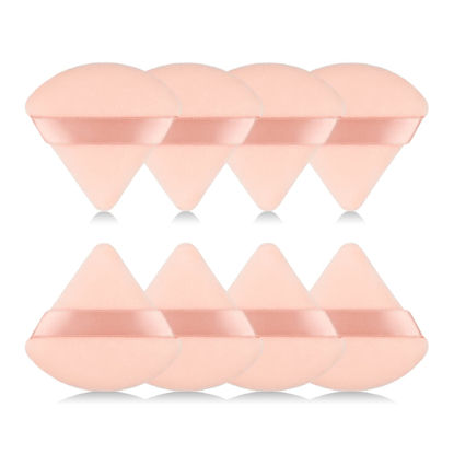 Picture of 8Pcs of Triangular Powder Puff Makeup Sponges, Made of Super-soft Velvet, Designed for Contouring, Eye, and Corner, Beauty Blender Foundation Mixing Container.