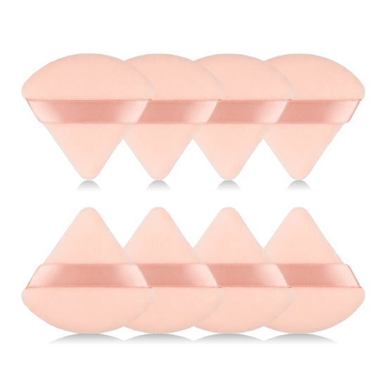 Picture of 8Pcs of Triangular Powder Puff Makeup Sponges, Made of Super-soft Velvet, Designed for Contouring, Eye, and Corner, Beauty Blender Foundation Mixing Container.