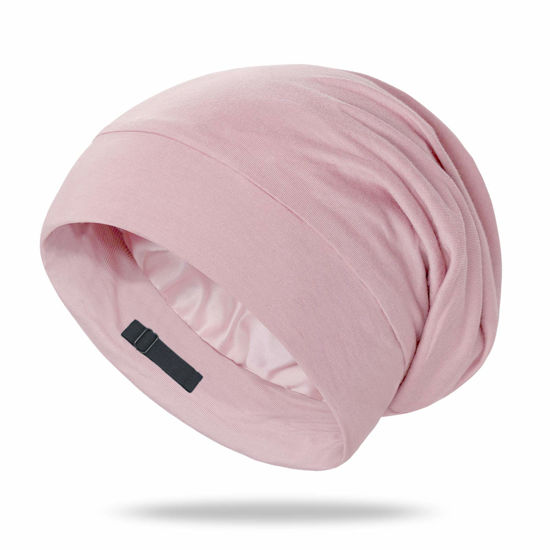 Picture of OLESILK 100% Mulberry Silk Bonnet for Sleeping Women, Silk Hair Wrap for Sleeping, Silk Sleep Bonnet for Women&Men, Real Silk, Not Satin Pink