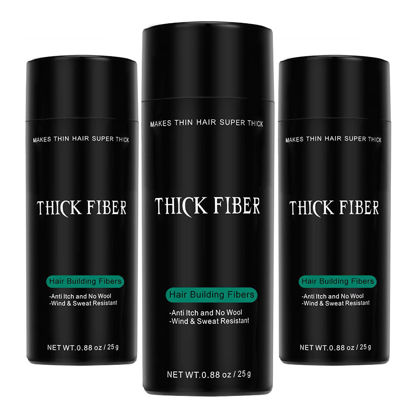 Picture of THICK FIBER Hair Building Fibers for Thinning Hair & Bald Spots (BLACK, Pack of 3) - 25g Bottle - Conceals Hair Loss in Seconds - Hair Fiber concealer for Men & Women