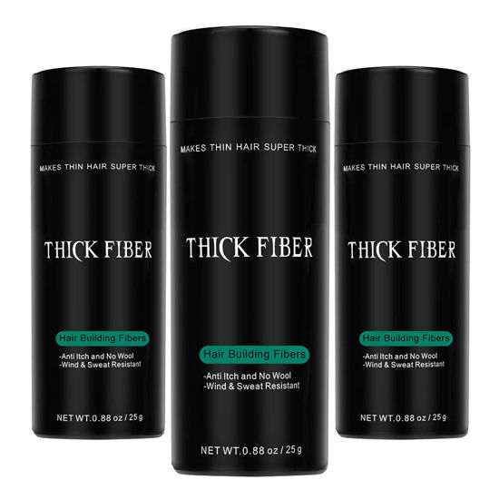 Picture of THICK FIBER Hair Building Fibers for Thinning Hair & Bald Spots (BLACK, Pack of 3) - 25g Bottle - Conceals Hair Loss in Seconds - Hair Fiber concealer for Men & Women