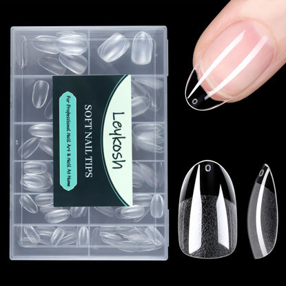 Picture of Medium Round Oval Nail Tips, 216pcs Acrylic Fake Nails Soft Gel X Nail Tips, Full Cover Pre-Shaped Matte Clear Press on Nails for Extension, Diy at Home Manicure 12 Sizes
