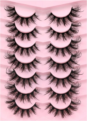 Picture of Veleasha Mink Lashes Spiky Cat Eye Lashes Dramatic Eyelashes Fluffy 7 Pairs Manga Lashes 16-26mm Wet Long False Eyelashes 3D Lashes Look Like Eyelash Extensions (C+ Curl - Pretty)