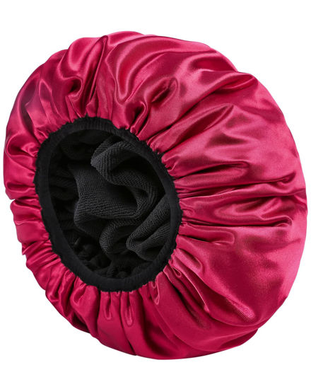 Picture of YIZIJIZI Terry Lined Shower Caps, Triple Layer Large Shower Cap for Women, Reusable Shower Caps for Long Thick Hair, Waterproof Washable Soft Bath Shower Caps for Hair Care