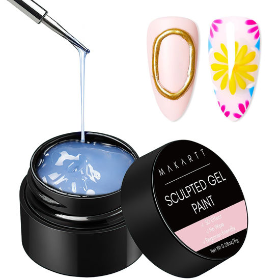 Picture of Makartt 3D Nail Gel: 3D Painting Gel Clear Nail Gel For Chrome Nail Powder Micro 3D Sculpting Gel No Wipe UV Gel for Gel Nail Polish 3D Carving Drawing Gel for Nail Art at Home & Salon DIY 0.28 fl.oz