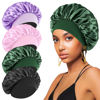 Picture of 4PCS Silk Bonnet for Sleeping - Hair Satin Bonnets for Black Women Men,Hair Wrap Cap for Curly Hair,Elastic Wide Band Hair Bonnet Shower Cap for Sleeping (Purple & Pink & Pale Green & Black)