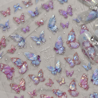 Picture of Butterfly Nail Art Stickers Decals Purple Pink Butterfly 5D Embossed Nail Decals Shell Light Butterfly Nail Designs Adhesive Sticker Manicure Accessories for Women Girls DIY Nail Art Decorations