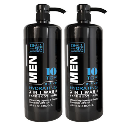 Picture of Dead Sea Collection Mens Body Wash 3 in 1 - TOP 10 ACTIVE Body Wash for Men - Shower Gel - Shampoo - Shower Soap for Face and Hair - Pack of 2 Bottles (33.8 Fl. Oz. Each)