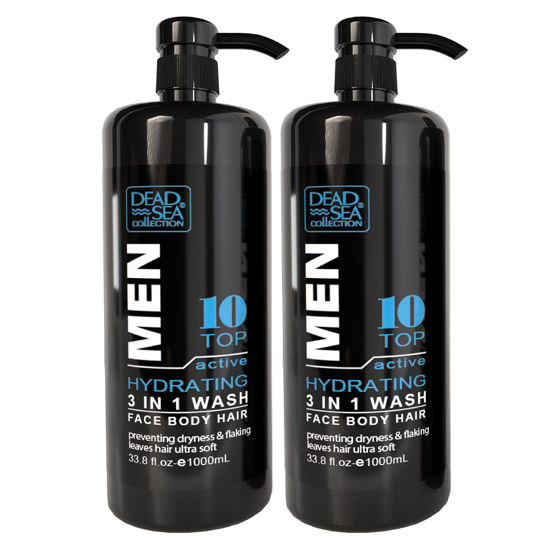 Picture of Dead Sea Collection Mens Body Wash 3 in 1 - TOP 10 ACTIVE Body Wash for Men - Shower Gel - Shampoo - Shower Soap for Face and Hair - Pack of 2 Bottles (33.8 Fl. Oz. Each)