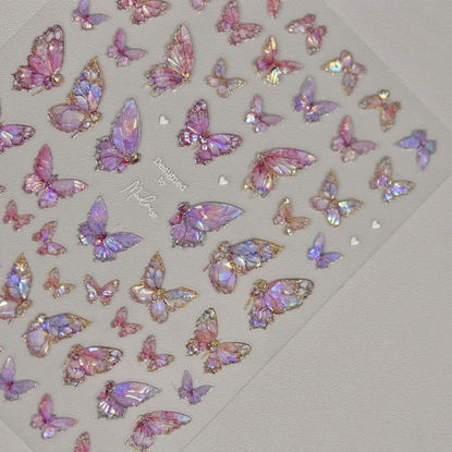 Picture of Butterfly Nail Art Stickers Decals Pink Butterfly 5D Embossed Nail Decals Shell Light Butterfly Nail Designs Adhesive Sticker Manicure Accessories for Women Girls DIY Nail Art Decorations Supplies