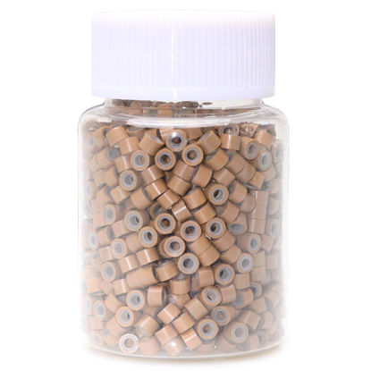 Picture of NIACONN 1000pcs Microlink Beads 4mm Silicone Lined Hair Tinsel Beads Micro Link Rings for Hair Extension - light Brown