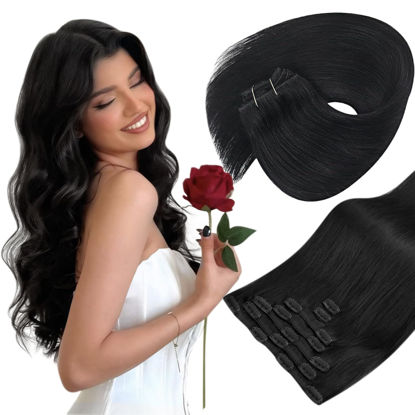 Picture of Sunny Hair Clip in Hair Extensions Straight Human Hair Clip in Extensions Remy Clip in Hair Extensions Real Human Hair Extensions Clip ins Full Head Natural Black 18inch