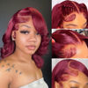 Picture of 99J Burgundy Bob Wig Human Hair 13x4 Frontal Lace Wig 12 Inch Body Wave HD Lace Front Wigs Human Hair Pre Plucked Glueless Wine Red Bob Wigs for Women Human Hair (99J Burgundy, 12 Inch)
