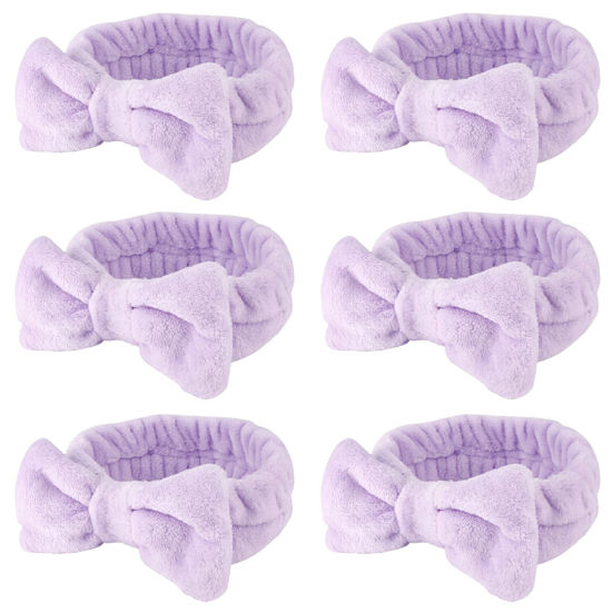 Picture of WHAVEL 6 Pack Purple Spa Microfiber Bow Headbands for Washing Face, Skincare Headbands, Facial Headband Set, Soft Fluffy Headband, Women Hair Accessories, Party Supplies, Type 15