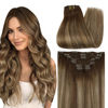 Picture of Full Shine Human Hair Clip in Extensions Brown Hair Clip ins 18 Inch Medium Brown Root to Brown Mix Honey Blonde Invisible Hair Extensions Real Human Hair 7Pcs for Women
