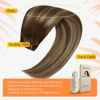 Picture of Full Shine Human Hair Clip in Extensions Brown Hair Clip ins 18 Inch Medium Brown Root to Brown Mix Honey Blonde Invisible Hair Extensions Real Human Hair 7Pcs for Women