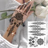 Picture of Vintage India Sexy Hands Temporary Tattoos For Women Finger Girls Adults, 4 Sheets Bohemia Lace Black Lotus Mandala Flower Fake Jewels Tattoo Sticker Kits Stencils, Party Favor Supplies Decoration