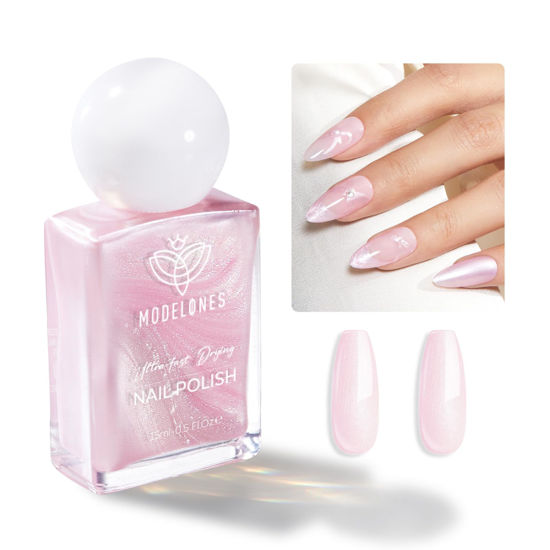 Picture of modelones Glazed Pink Nail Polish, Shimmer Pearl Pink 15 ml Quick Dry Nail Lacquer Strengthener Long Last Shine Fingernail Toe Nail Art DIY Home Travel Manicure Gift for Women Girls 0.5 Fl Oz