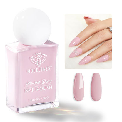 Picture of modelones Pink Nail Polish, Baby Light Pink 15 ml Quick Dry Nail Lacquer Strengthener Long Last Shine Fingernail Toe Nail Art DIY Home Travel Manicure Gift for Women Girls 0.5 Fl Oz