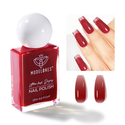 Picture of modelones Jelly Red Nail Polish, Sheer Dark Red Clear Translucent Semi-Transparent 15 ml Quick Dry Nail Lacquer Strengthener Long Last Finger Toe Nail Art DIY Manicure Gift for Women Girls 0.5 Fl Oz