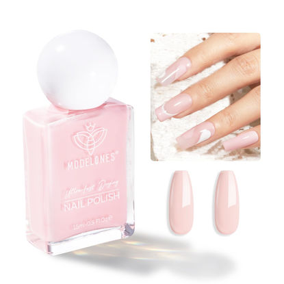 Picture of modelones Pastel Pink Nail Polish, Light Pale Pink 15 ml Quick Dry Nail Lacquer Strengthener Long Last Shine Fingernail Toe Nail Art DIY Home Travel Manicure Gift for Women Girls 0.5 Fl Oz