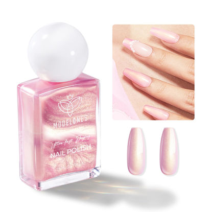 Picture of modelones Pearl Pink Nail Polish, Mermaid Iridescent Shimmer Pink 15 ml Quick Dry Nail Lacquer Strengthener Long Last Shine Fingernail Toe Nail Art DIY Home Manicure Gift for Women Girls 0.5 Fl Oz