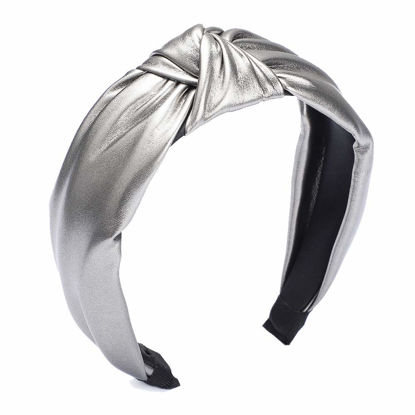Picture of Etercycle Headband for Women, Knotted Wide Headband, Yoga Hair Band Fashion Elastic Hair Accessories for Women (PU Silver)