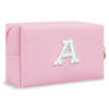 Picture of Personalized Birthday Gifts Initial Letter Makeup Bag for Women,Pearl Rhinestone Patch Cosmetic Bag Toiletry Bag,Pink Cute Preppy Pencil Pouch,Monogram Christmas Gift for Teen Girls Mom Friend Wife,A